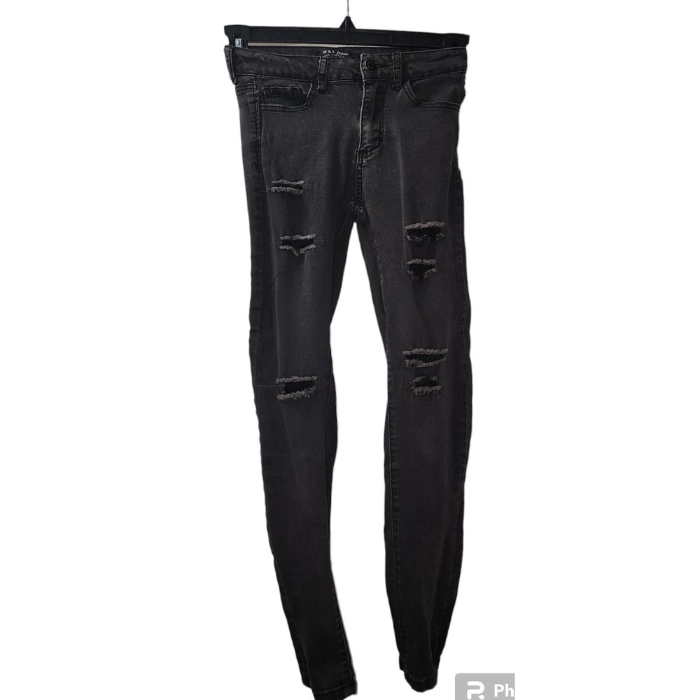 WAX Jean Distressed Ripped Skinny Jeans Black Wash Juniors Size‎